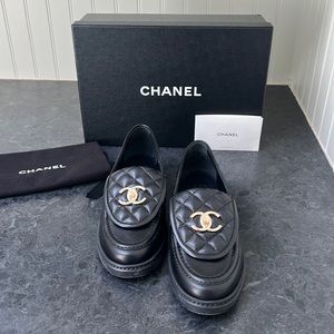 CHANEL Lambskin Quilted CC Turnlock Loafers